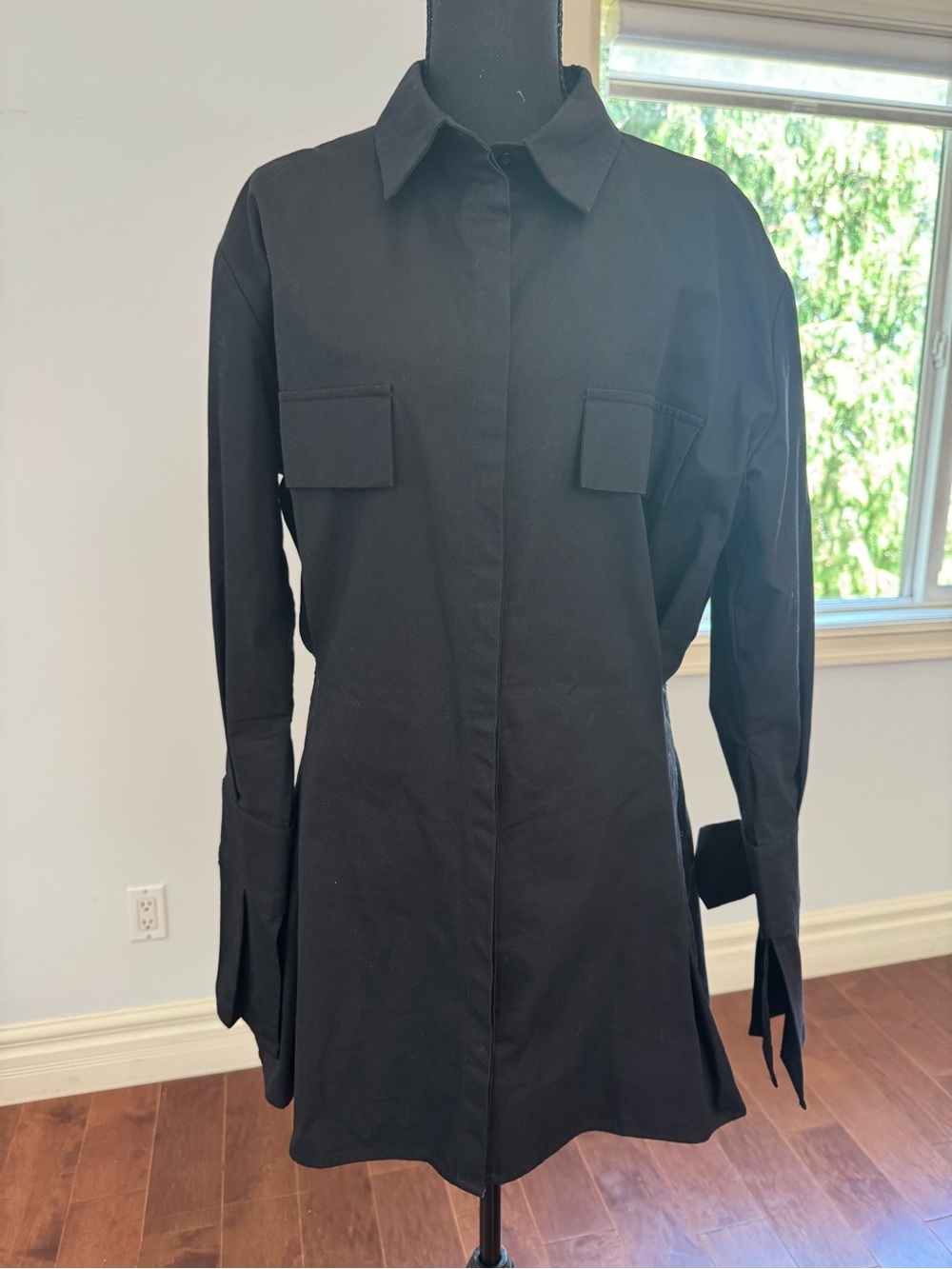 Lioness Black Long Sleeve Button-Front Shirt Dress